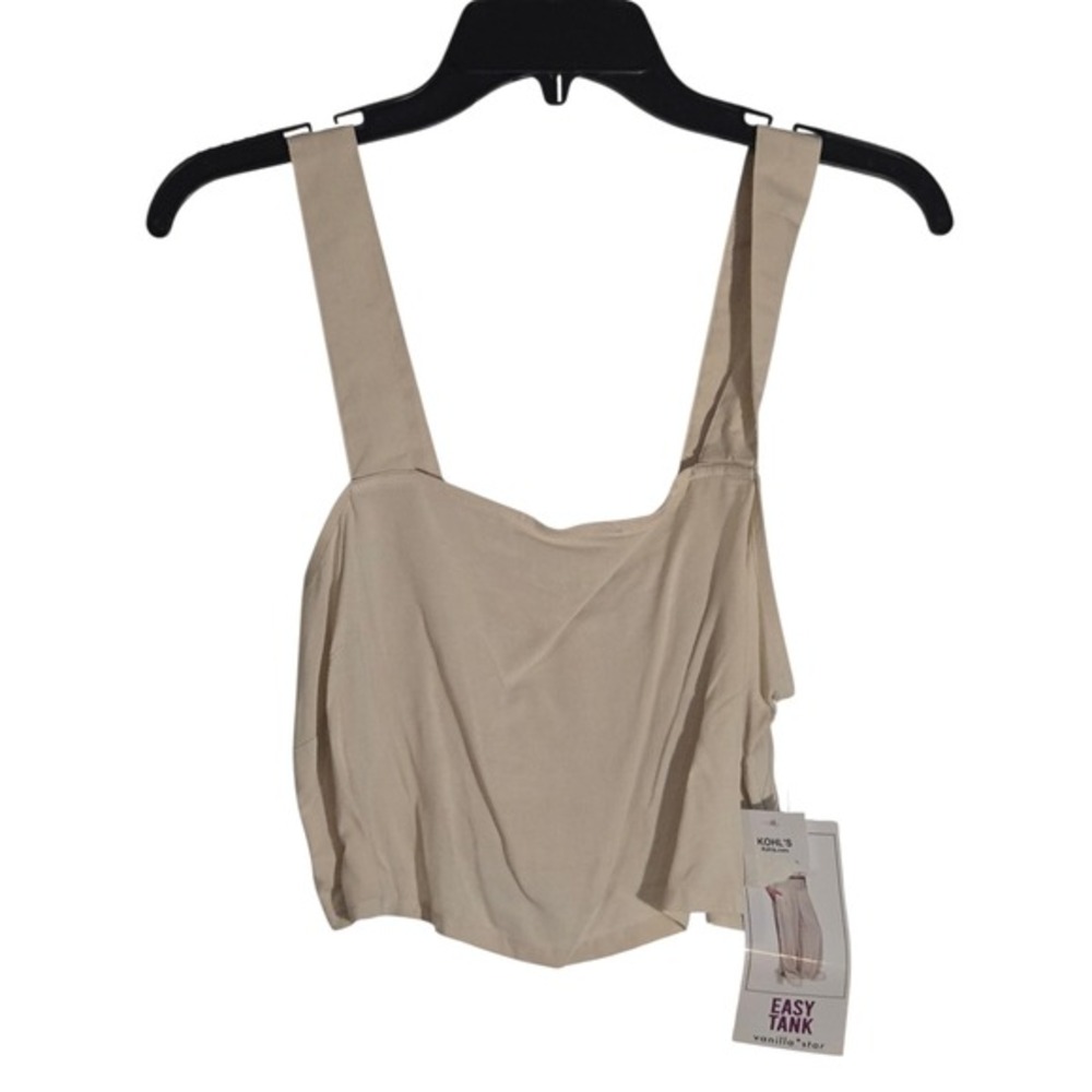Vanilla Star Easy Tank Top Vanilla Ester Beige Square Neck Button Cropped XS NWT